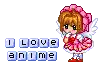 a pixel art of a girl with wings and the words i love anime .