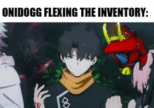 a picture of an anime character with the words onidogg flexing the inventory below it