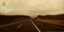 a highway with a crying face and a syringe in the background
