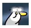 a cartoon duck wearing glasses and a yellow beak is looking at the camera .