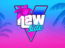 a colorful logo for new side with palm trees