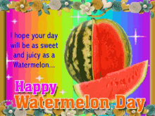 National Watermelon Day Happy Watermelon Day GIF - National Watermelon Day Happy Watermelon Day Rainbow Glitter Sparkle GIFs
