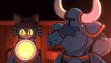 a cartoon illustration of a cat and a knight