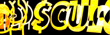 the word scull is written in yellow and black