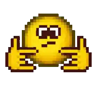 a pixel art illustration of a smiley face giving a thumbs up sign