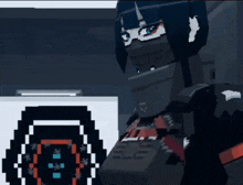 a pixel art drawing of a person with headphones on
