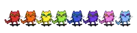 a row of rainbow colored cats holding hands