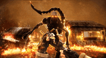 a person holding a gun in front of a monster in a video game