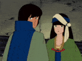 a man and a woman are standing next to each other in a cartoon