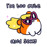 a hamster wearing sunglasses and the words i 'm too cute and sexy below it