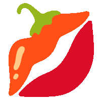 a drawing of a red and orange pepper with a green stem on a white background