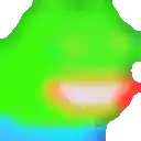a green , red , and blue colored object on a white background