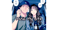 a man and a woman in a car with the words music my life