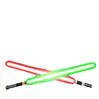 two lightsabers in a red and green circle with a white background