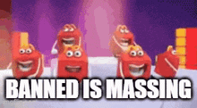 a group of mcdonald 's happy meal toys are standing next to each other on a stage and smiling .