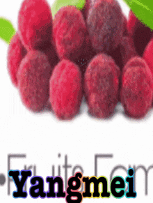 a bunch of raspberries are on a white background with the word yangmeii
