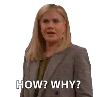 a woman with a surprised look on her face is asking " how ? why ? "