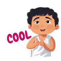 a cartoon drawing of a boy giving a thumbs up and the word cool below him