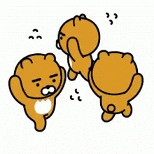 a group of brown bears are standing next to each other on a white background and talking to each other .