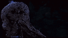 a close up of a zombie with its arms outstretched in a dark room