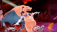 snake and charizard are playing a video game and snake has 984 hp and charizard has 327 hp