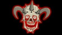 a cartoon drawing of a demon skull with horns .