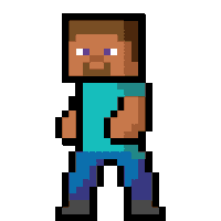 a pixel art of a man with a beard wearing a blue shirt and blue pants