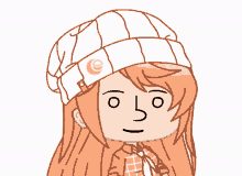 a drawing of a girl wearing a white hat with a circle on it