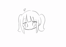 a black and white drawing of a girl 's face with pigtails