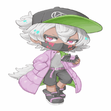 a drawing of a person wearing a mask and a hat with the letter g on it