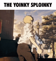 a cartoon of a man carrying another man with the caption the yoinky sploinky
