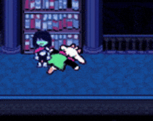 a video game character is holding a stuffed animal in a room .