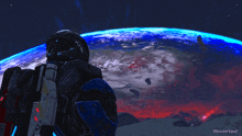 a computer generated image of a man standing in front of a planet with illusive soul written on the bottom right