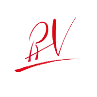 the letter pv is written in red on a white surface