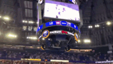 a keybank center sign is hanging from the ceiling
