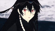 a drawing of a girl with red eyes