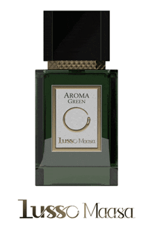 a bottle of lusso maasa aroma green cologne