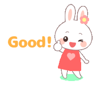 a cartoon bunny is giving a thumbs up and the word good is behind her