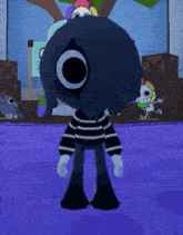 a cartoon character is standing on a purple floor