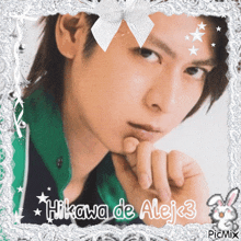 a picture of a man with the name hikawa de alej < 3 on the bottom
