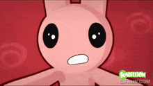 a cartoon of a pink rabbit with black eyes and the words kabilion gifrun.com