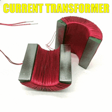 a picture of a current transformer with red wires coming out of it