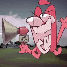 a cartoon character is holding a megaphone in his hand