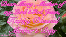 a mother 's day card with a pink flower and the words dear mary mother of my lord and god jesus