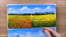 a painting of a field of flowers with the words wow art on the bottom