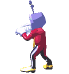 a pixel art drawing of a cartoon character with a television head .