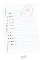 a sheet of paper with a grade of a and the word fiu below it