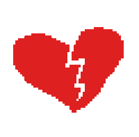 a pixel art of a broken red heart