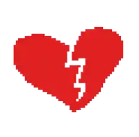 a pixel art of a broken red heart