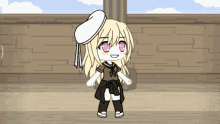 a cartoon girl wearing a white hat and knee high socks